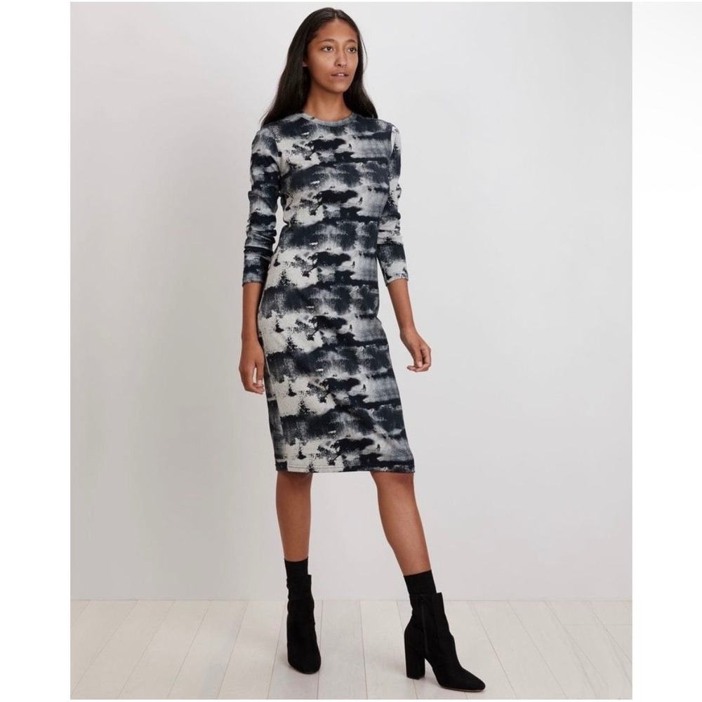 The Kit‎ Midi Tee Dress in Black Ink Small Cotton Spandex Artsy Abstract